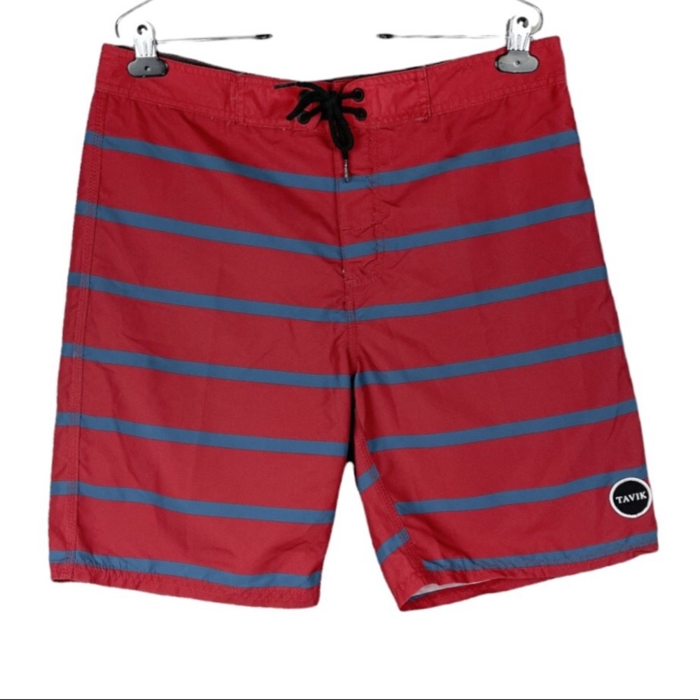 NEW Tavik Red Striped Board Shorts Size 32